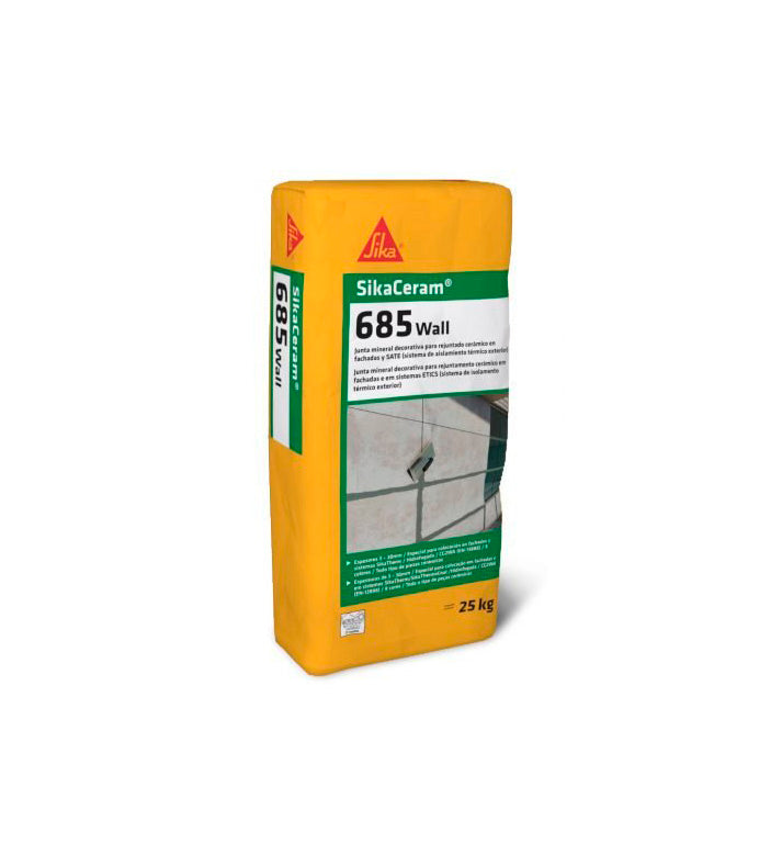 Junta mineral para rejuntado cerámico en fachadas, SATE y piscinas SikaCeram-685 Wall 25kg Sika