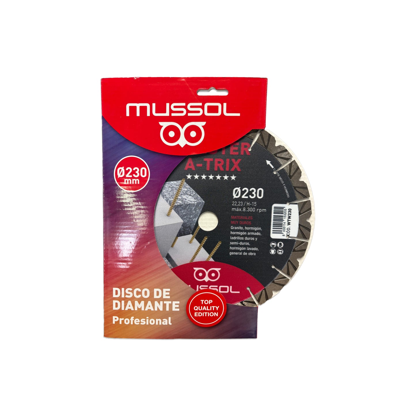 Disco diamante para materiales muy duros TWISTER A-TRIX 230mm Mussol