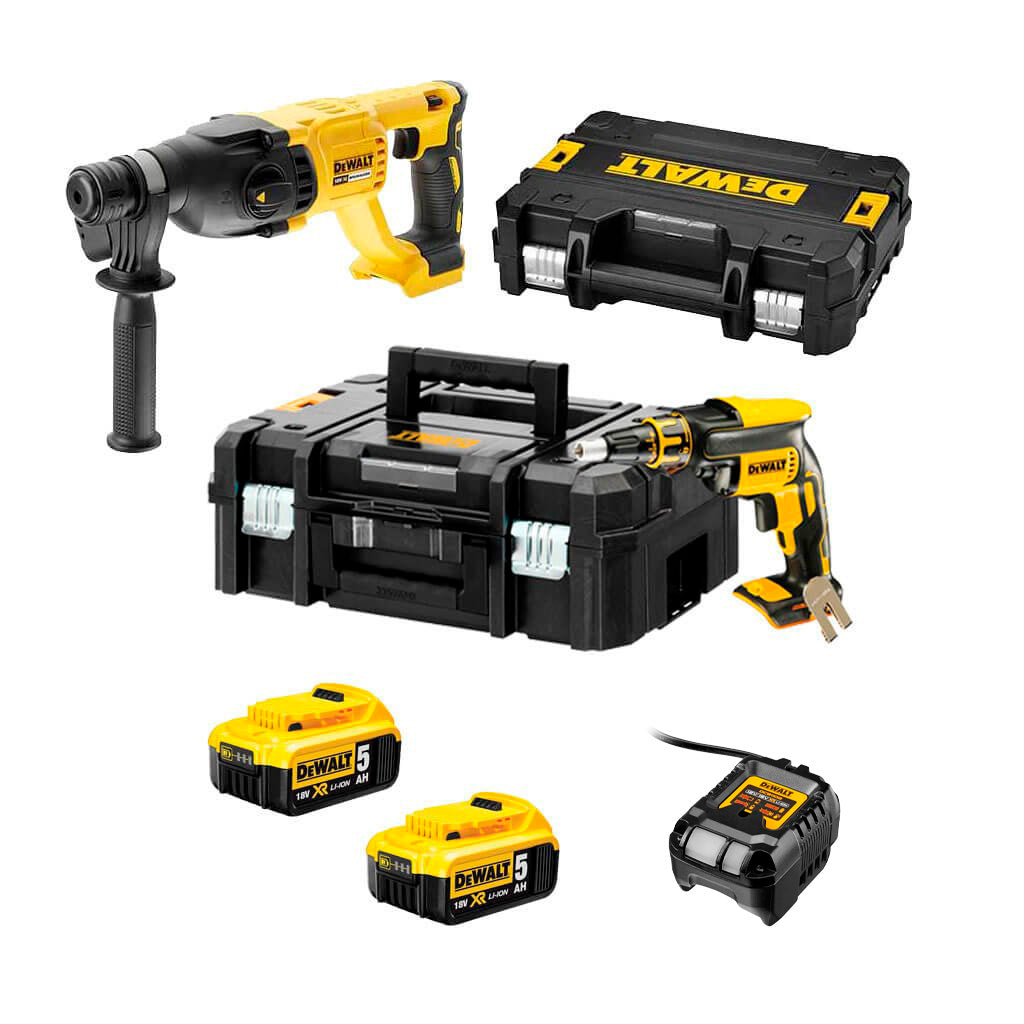 Combo Panel Yeso: Atornillador Pladur DCF620+ Martillo Ligero DCH133 Dewalt 2 Baterías 5Ah 18V