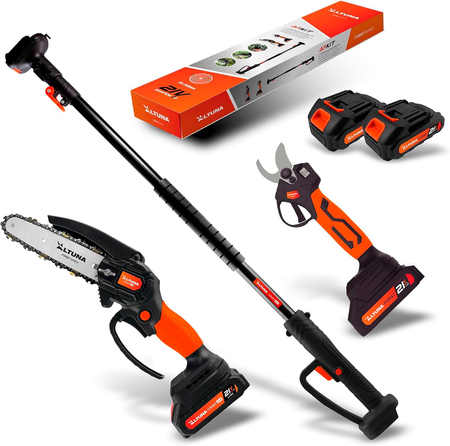 Kit de poda a batería con Motosierra + Tijera de poda + Pertiga telescopica Altuna + 2bat 2Ah AFKIT