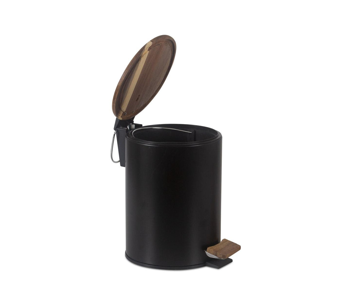 Papelera de baño negra metal y madera 5L Andrea House