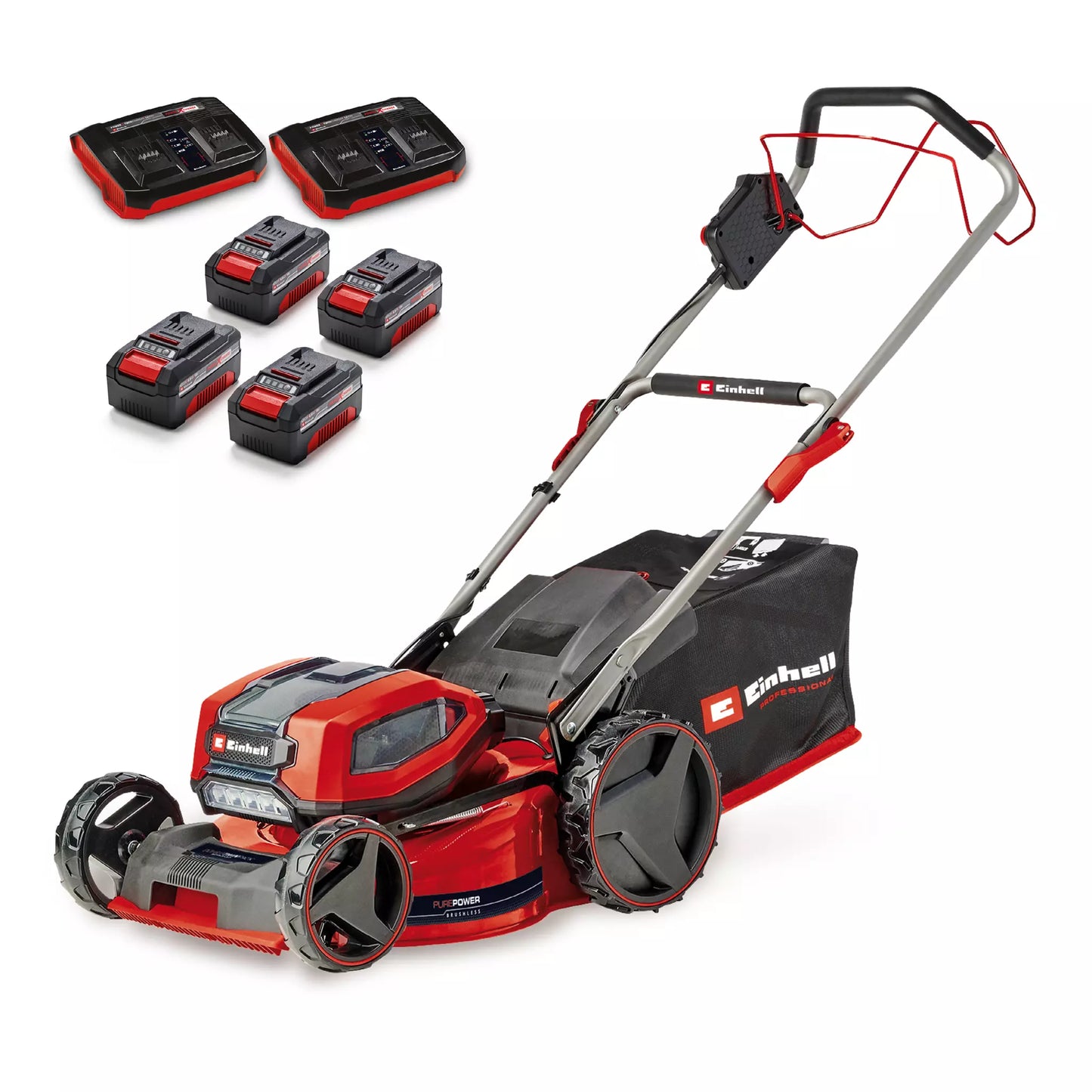 Cortacésped a batería con 4bat 4,0Ah + 2 cargadores dobles GP-CM 36/47 S Li BL Einhell