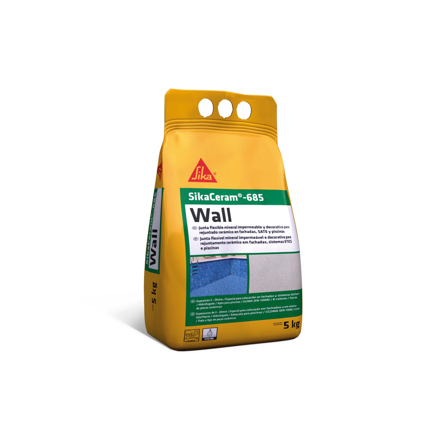 Junta mineral para rejuntado cerámico en fachadas, SATE y piscinas SikaCeram-685 Wall 5kg Sika