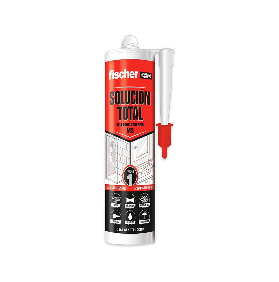 Cartucho Sellante-adhesivo 290ml Fischer Sellado Total Cristal MS Transparente